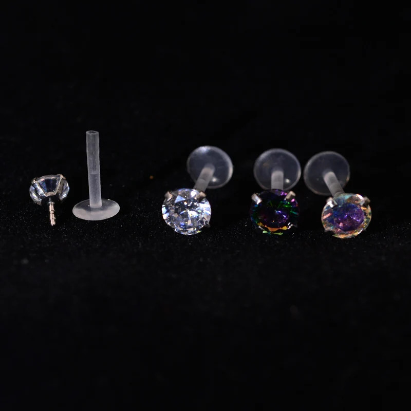 1Pc 16G 6/8mm Clear Rainbow Lip Stud Acrylic Flexible Push-in Monore Labret Ear Cartilage Tragus Piercing Body Jewelry Bioplast
