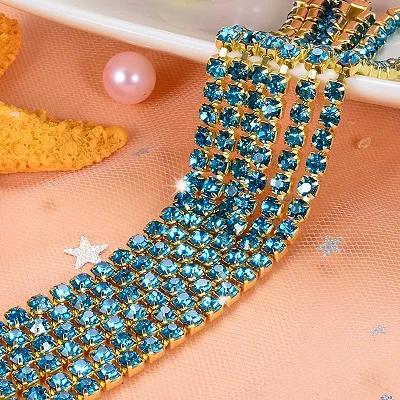 1yard/piece SS6 SS8 SS12 19Colors Glass Crystal Rhinestone Chain,Gold Bottom Sew On Cup Chains For Diy Garment Bags Decorations