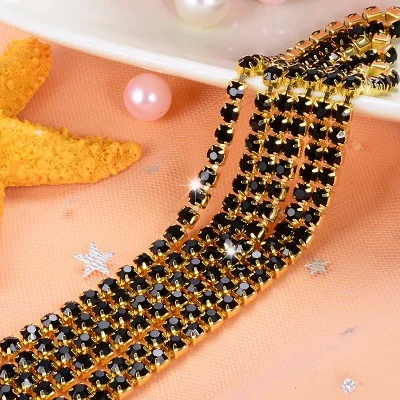 1yard/piece SS6 SS8 SS12 19Colors Glass Crystal Rhinestone Chain,Gold Bottom Sew On Cup Chains For Diy Garment Bags Decorations