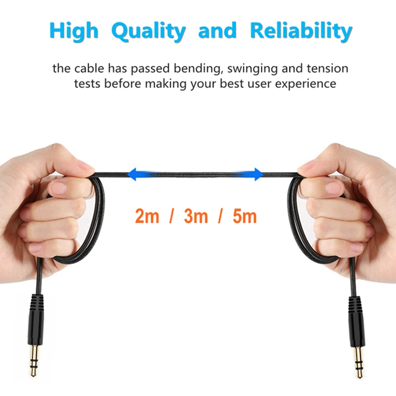 New 2/3/5m Nylon Braid Jack 3.5mm Audio Cable Male Stereo AUX Cable M/M Headphone Cord for iPhone Car Speaker Earphone MP3/4