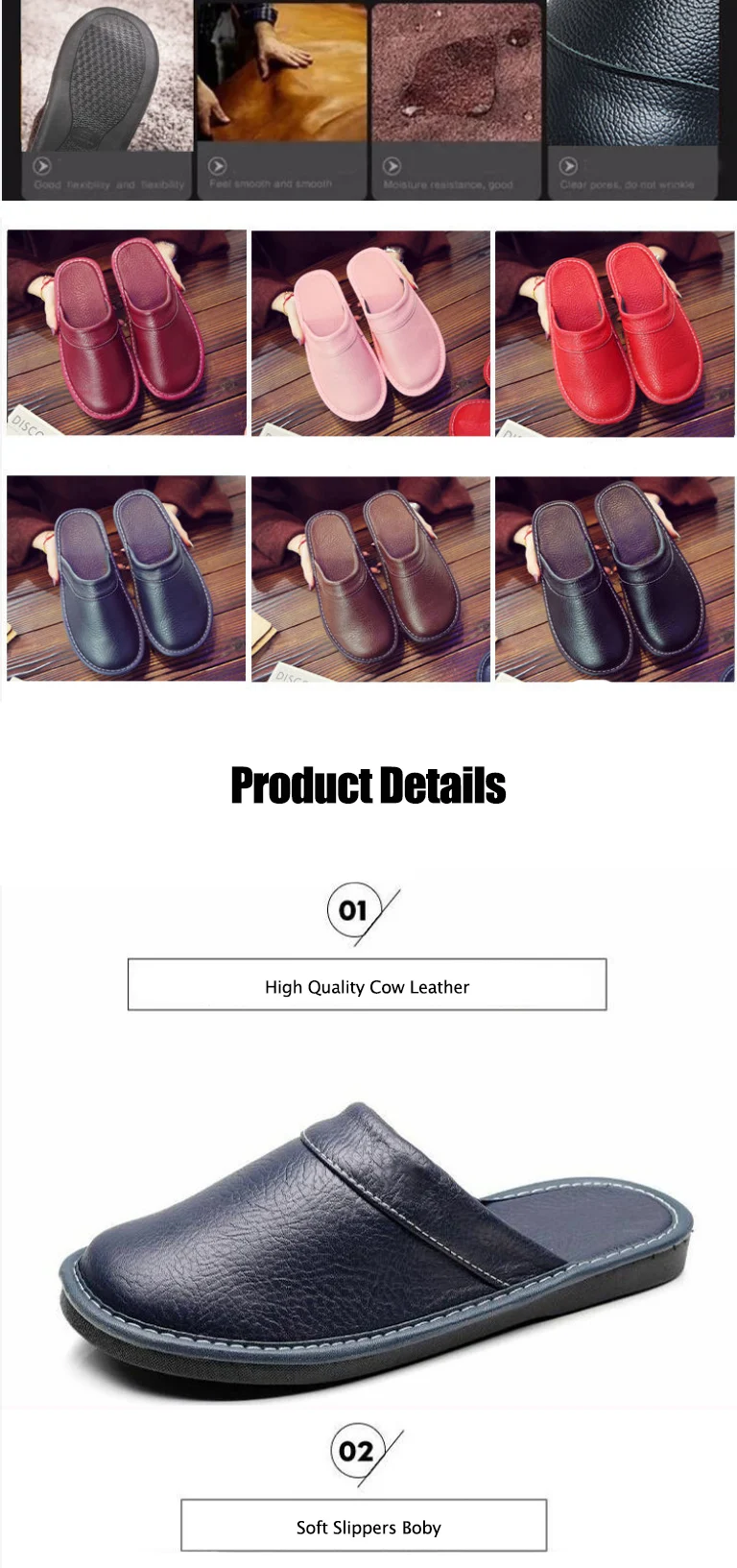 Couples Simple Leather Slippers Men Home Spring Shoes 2021 Trend Flat Precision Stitching Man slippers Indoor Leather Shoes