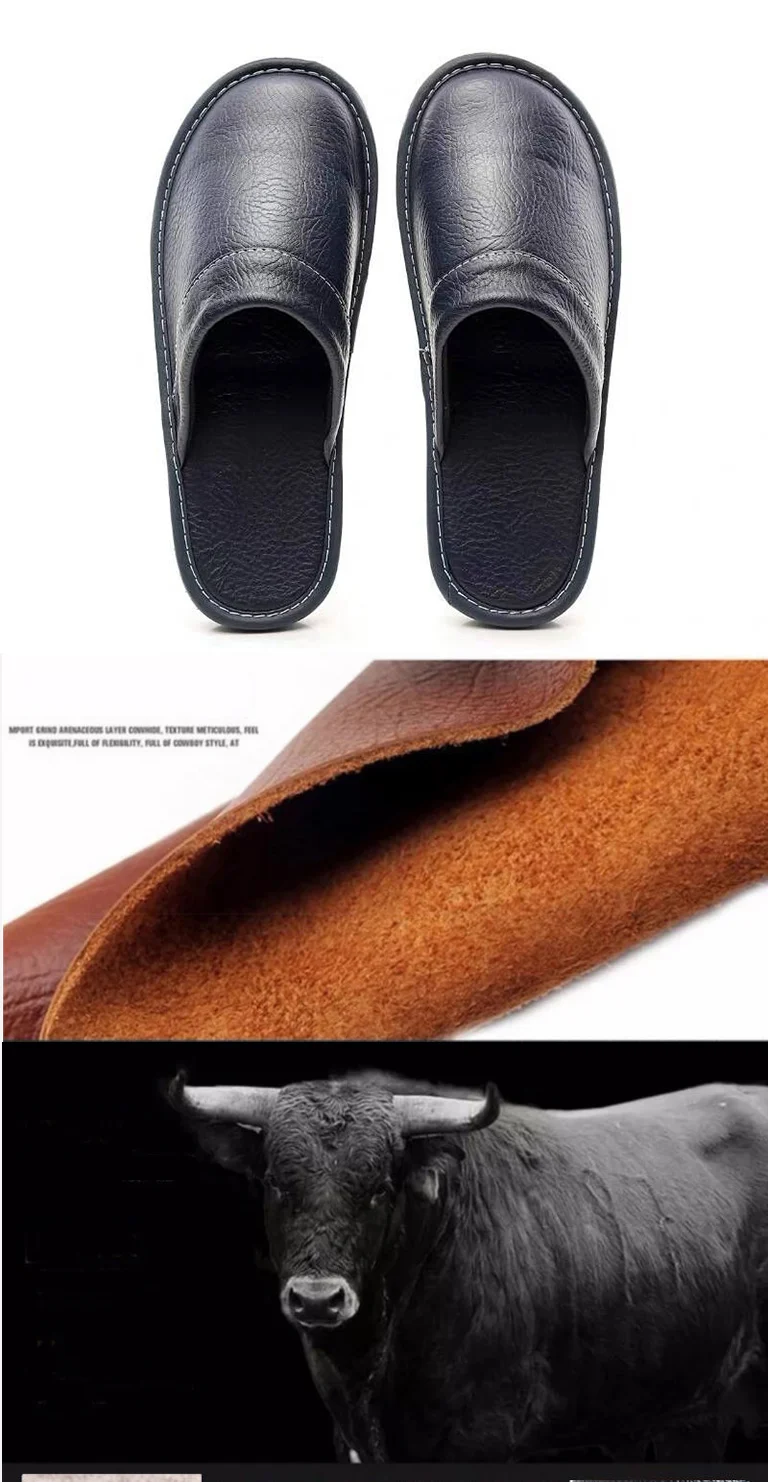 Couples Simple Leather Slippers Men Home Spring Shoes 2021 Trend Flat Precision Stitching Man slippers Indoor Leather Shoes