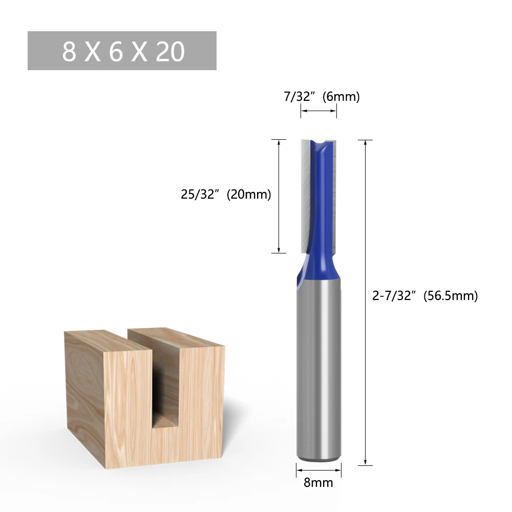 LAVIE 1pc 8mm Shank Straight Bit Double Flute Router Bits Milling Cutter For Wood Woodwork Tool C08-002