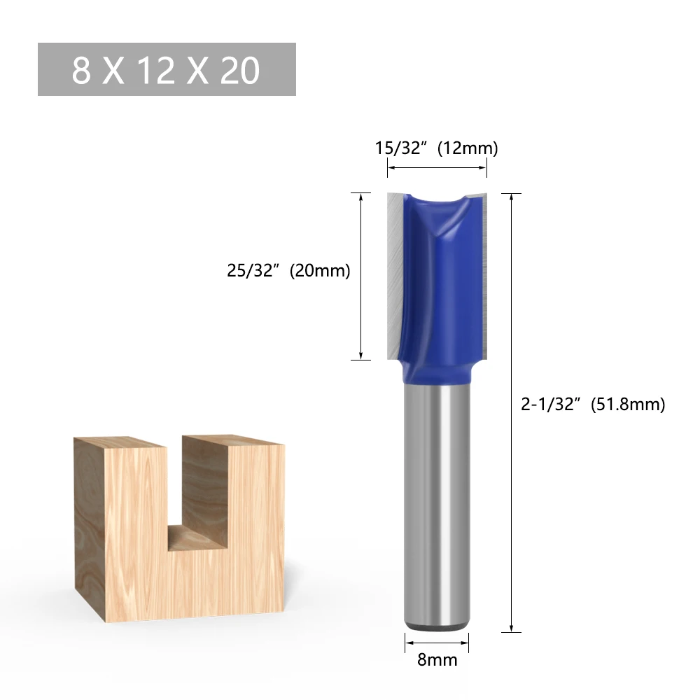 LAVIE 1pc 8mm Shank Straight Bit Double Flute Router Bits Milling Cutter For Wood Woodwork Tool C08-002