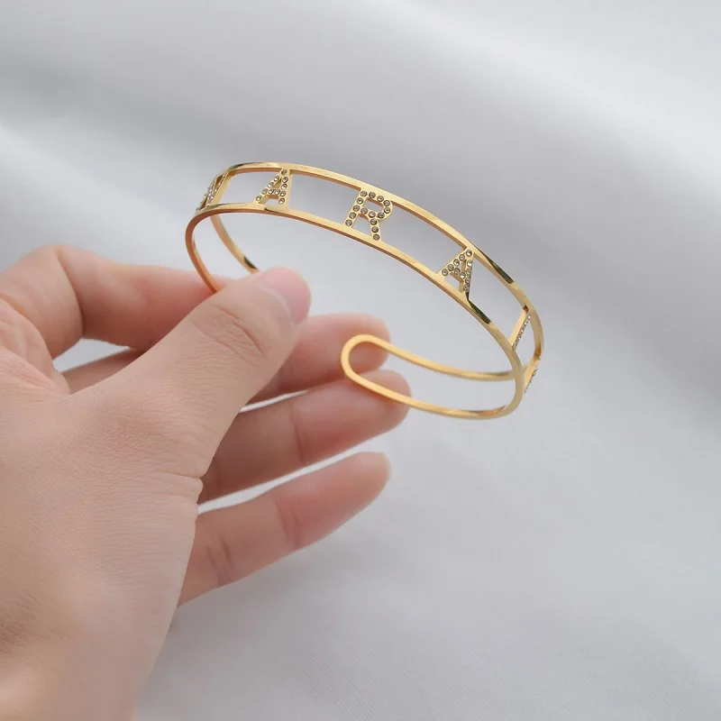 Atoztide Customized Letter Name Bracelet Personalized Custom Bangles for Women Men Stainless Steel Chrismas Jewelry Gift