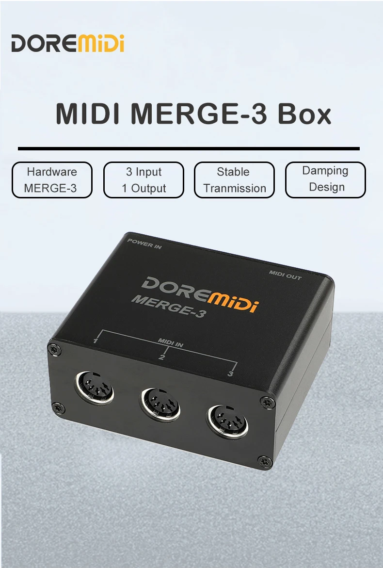 DOREMiDi MIDI Merge-3 MIDI Input 2 MIDI Output Support USB Power MERGE-3