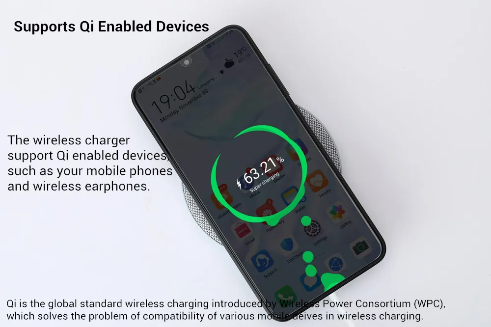 Huawei Wireless Charger Max 27W CP61 Super Charge For Huawei Qi Standard Charge For iPhone 15/14/13/12/11 Series