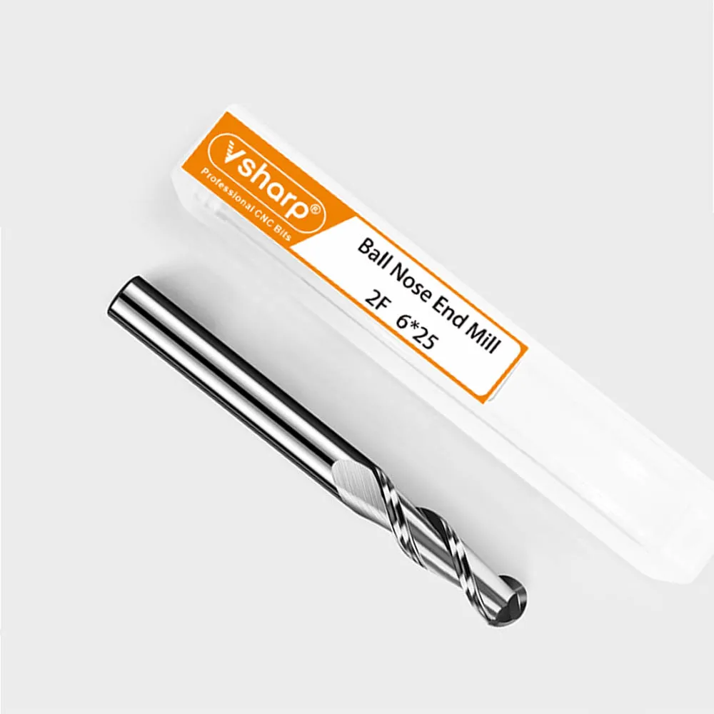 Vsharp 2 Flutes Ball Nose End Mill 3.175/4/ 6/8mm Shank Tungsten Carbide Engraving Milling Cutter Wood MDF 3D Carving CNC Tool