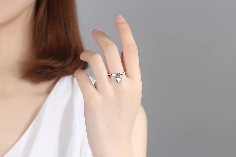 Original 925 Sterling Silver Ring Love Heart Wishbone Moon Sun Rings Crystal Rose Gold For Women Wedding Gift Luxury Jewelry