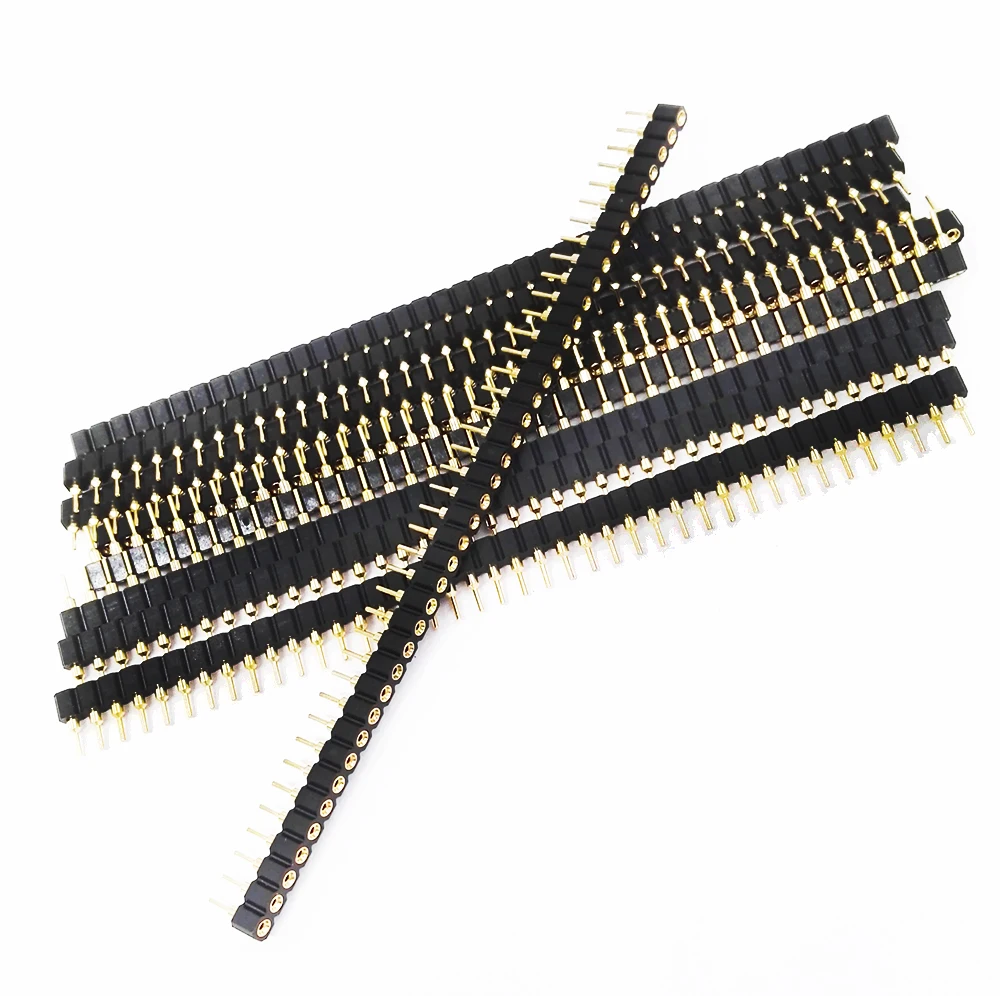 20pcs 1x40P 2.54mm Round Hole Male Tin Gold Female Pin Header Single Row 0.1" Breakable PCB IC Crystal Transistor Socket