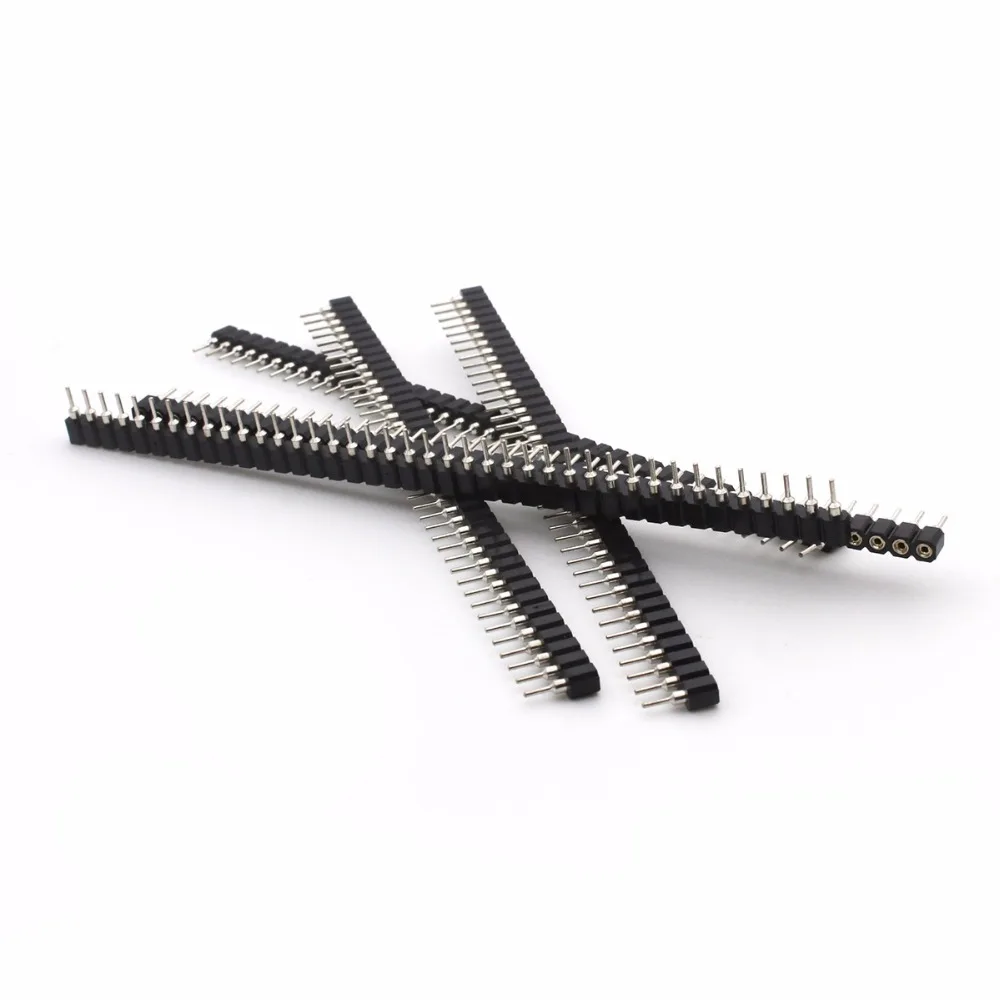 20pcs 1x40P 2.54mm Round Hole Male Tin Gold Female Pin Header Single Row 0.1" Breakable PCB IC Crystal Transistor Socket