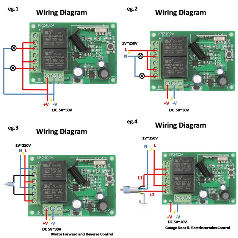 433MHz Universal Wireless Remote Control DC 24V 2CH rf Relay Receiver and Transmitter for Universal Garage door and gate Control