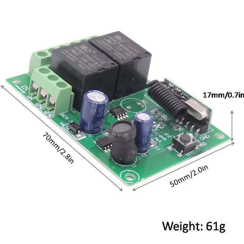 433MHz Universal Wireless Remote Control DC 24V 2CH rf Relay Receiver and Transmitter for Universal Garage door and gate Control