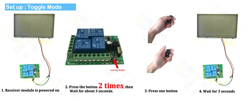 433MHz Universal Wireless Remote Control DC 24V 2CH rf Relay Receiver and Transmitter for Universal Garage door and gate Control