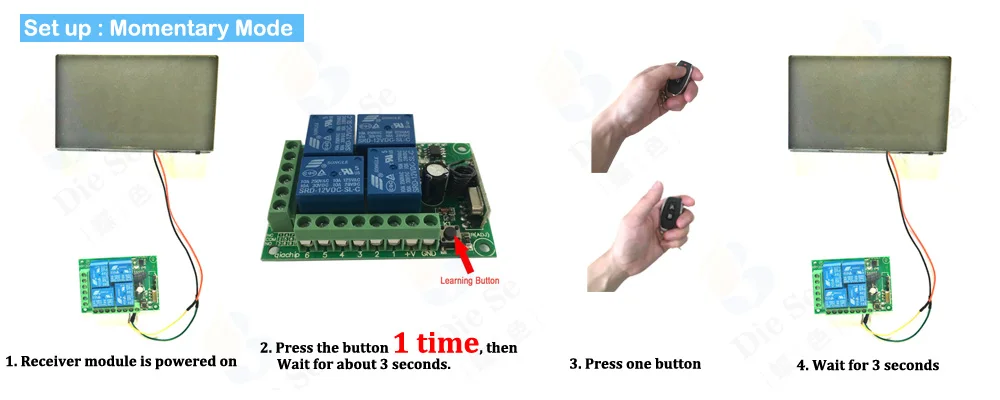 433MHz Universal Wireless Remote Control DC 24V 2CH rf Relay Receiver and Transmitter for Universal Garage door and gate Control