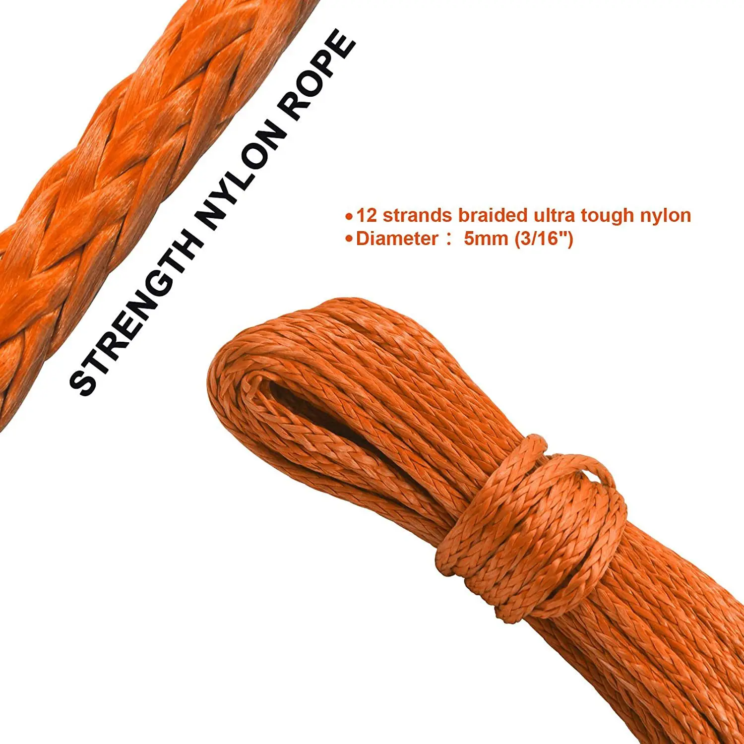 1X Durable 15M 5mm 10000LBS Synthetic Winch Rope Line Recovery Cable for 4WD ATV SUV Truck Boat Winch Towing Rope