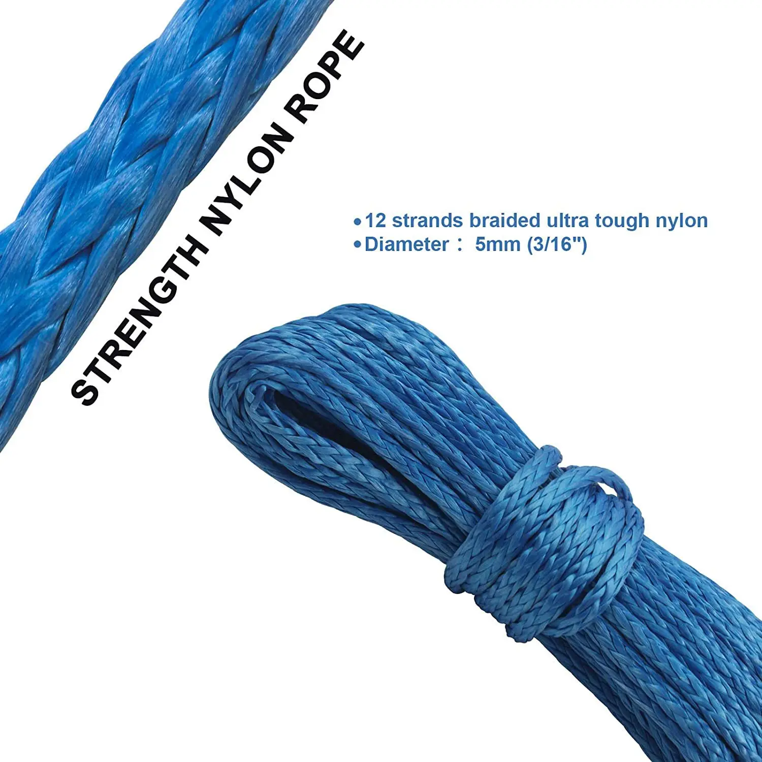 1X Durable 15M 5mm 10000LBS Synthetic Winch Rope Line Recovery Cable for 4WD ATV SUV Truck Boat Winch Towing Rope