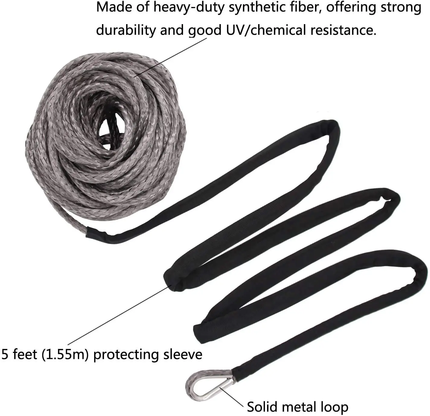 1X Durable 15M 5mm 10000LBS Synthetic Winch Rope Line Recovery Cable for 4WD ATV SUV Truck Boat Winch Towing Rope