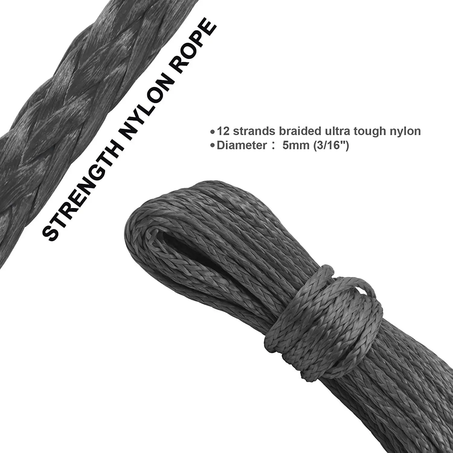 1X Durable 15M 5mm 10000LBS Synthetic Winch Rope Line Recovery Cable for 4WD ATV SUV Truck Boat Winch Towing Rope