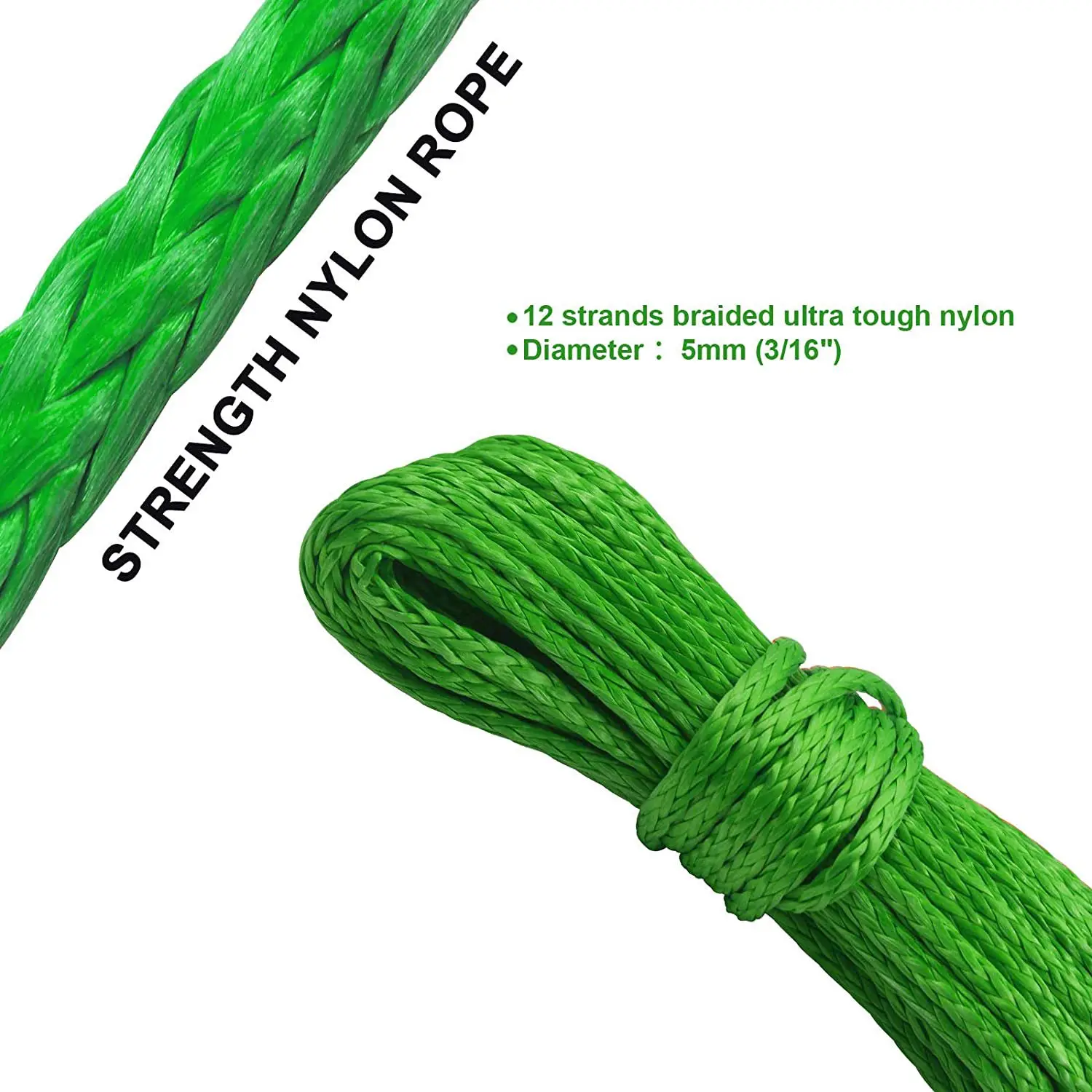 1X Durable 15M 5mm 10000LBS Synthetic Winch Rope Line Recovery Cable for 4WD ATV SUV Truck Boat Winch Towing Rope