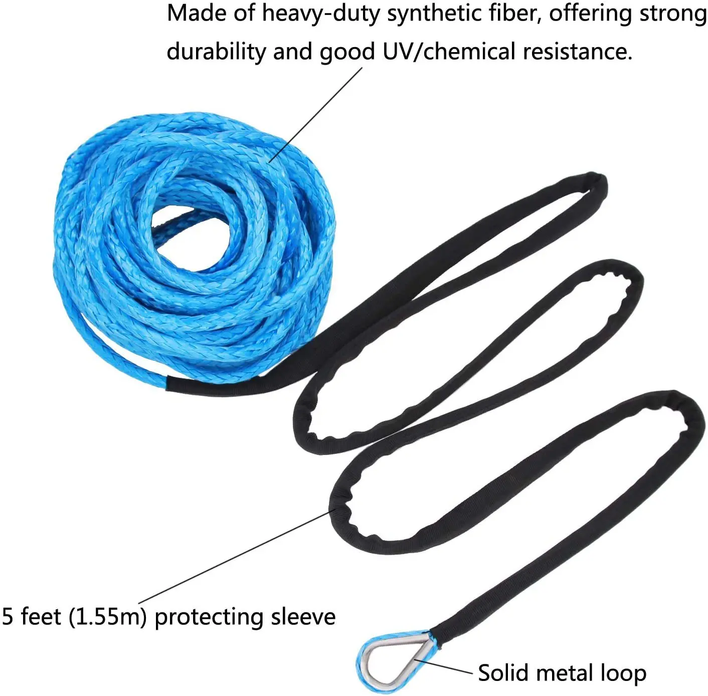 1X Durable 15M 5mm 10000LBS Synthetic Winch Rope Line Recovery Cable for 4WD ATV SUV Truck Boat Winch Towing Rope