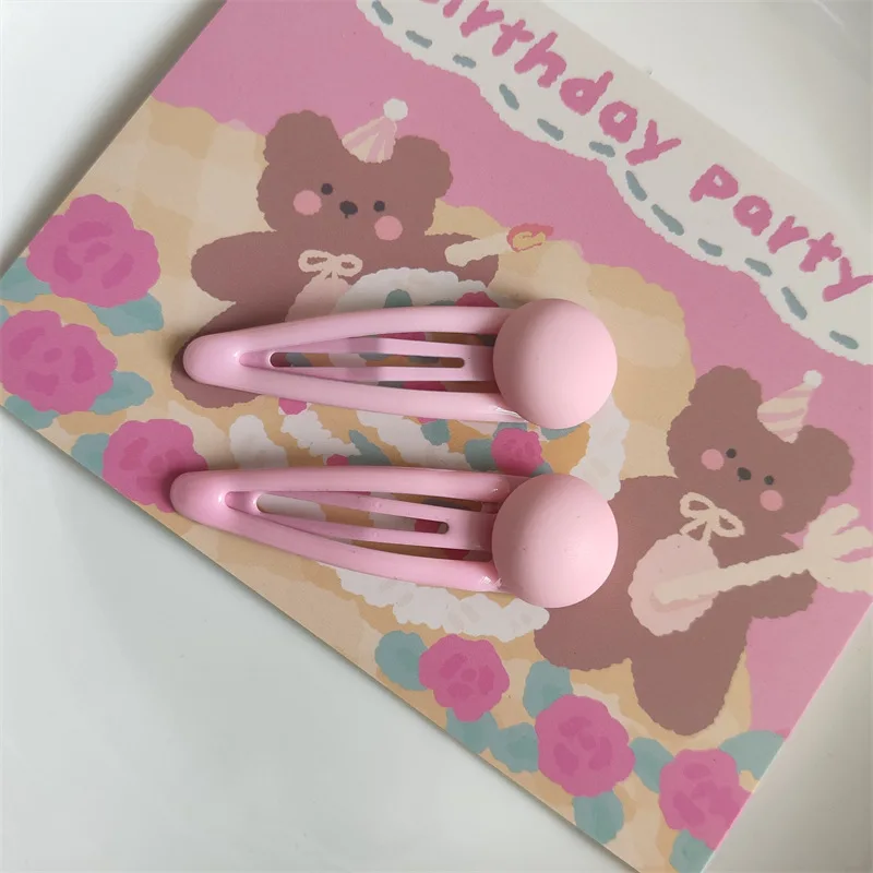 Children Pink love and Pink Ball Hairpins Simple Matte Texture Hair Clips Sweet Girls BB Side Clips Hairgrip Barrettes Headwear