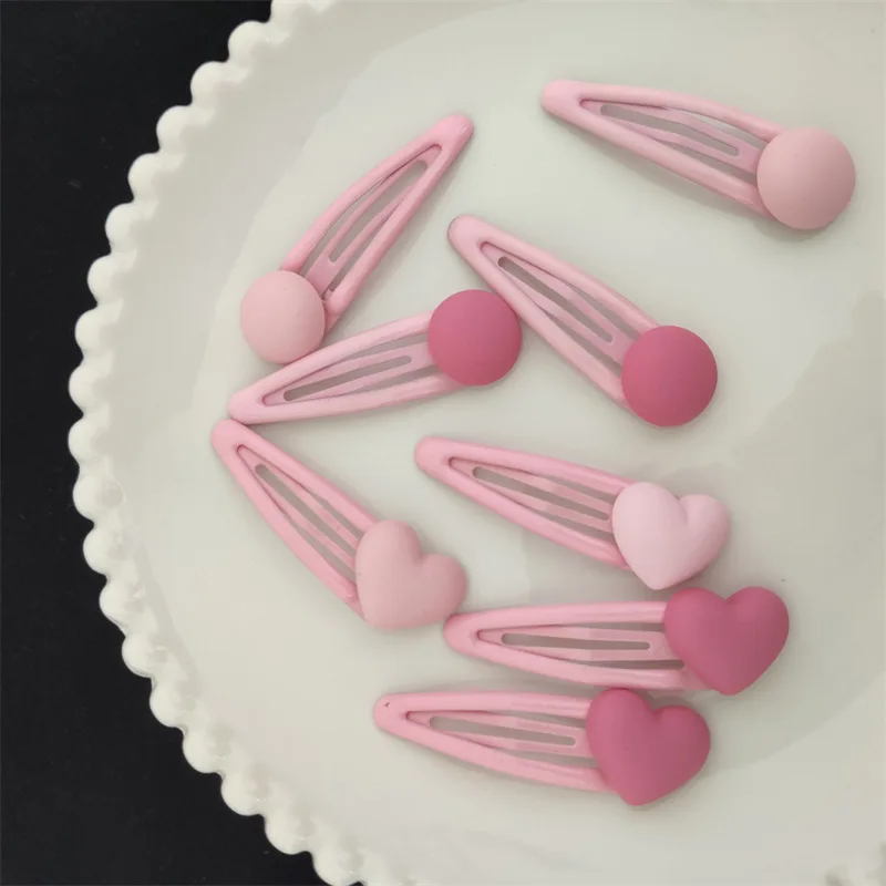 Children Pink love and Pink Ball Hairpins Simple Matte Texture Hair Clips Sweet Girls BB Side Clips Hairgrip Barrettes Headwear