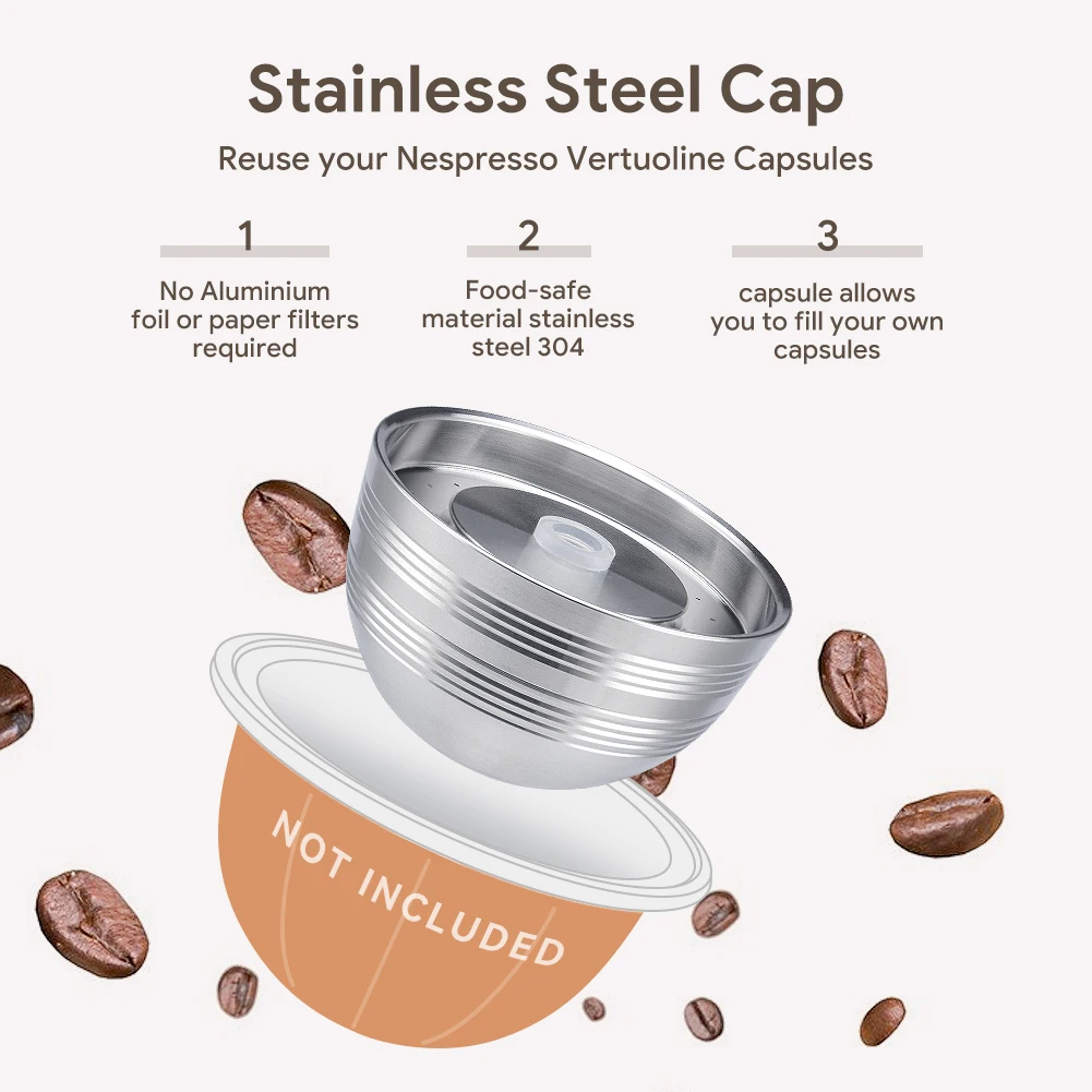 For use only with Nespresso Vertuo Next Vertuoline Reusable Stainless Steel Capsule Refillable Coffee Filter with Original Pod