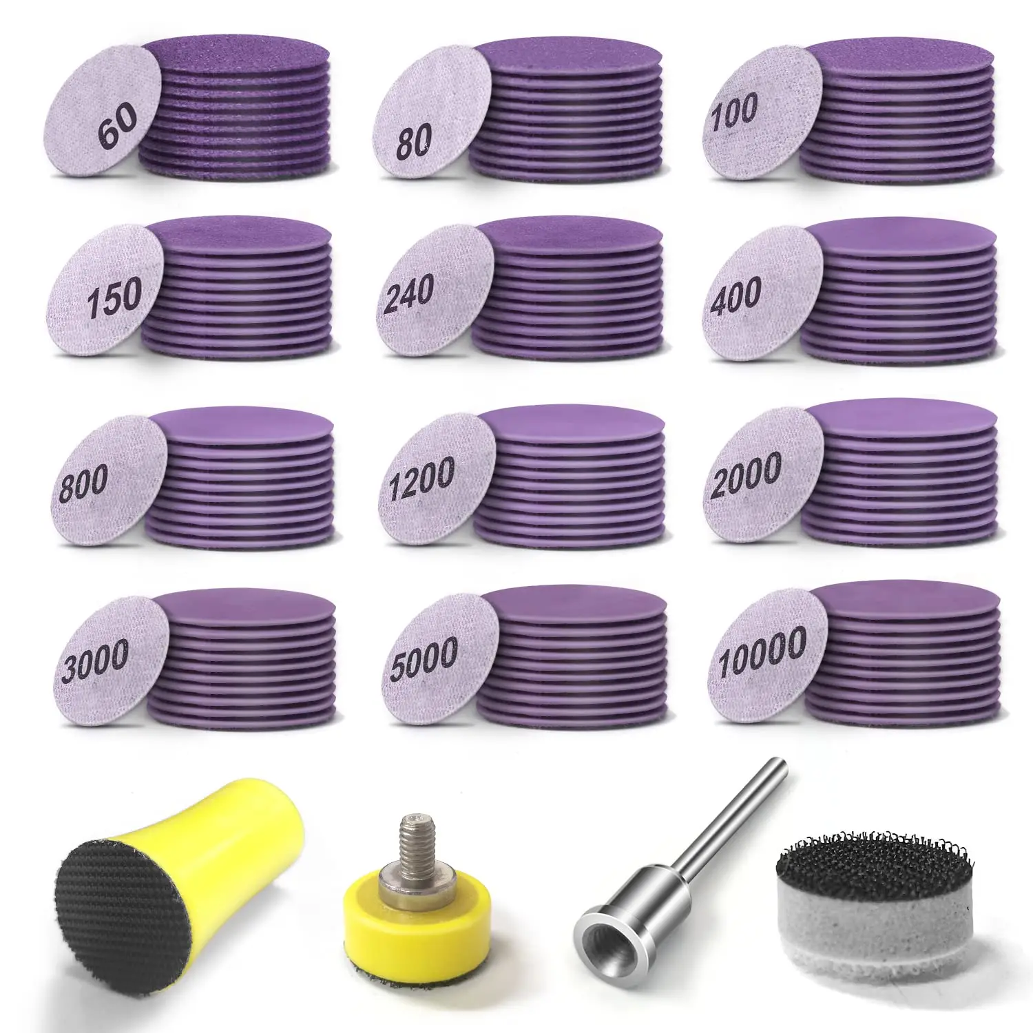 Sanding Discs 1 Inch 120 PCS Wet/Dry Sandpaper Hook and Loop 60-10000 Grits Polishing Pad, for Dremel Drill Grinder Rotary Tools
