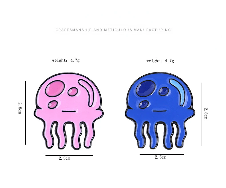Kawaii Jellyfish Metal Badges Blue Pink Cartoon Jellyfish Animal Brooches Clothing Bag Shirt Ornaments