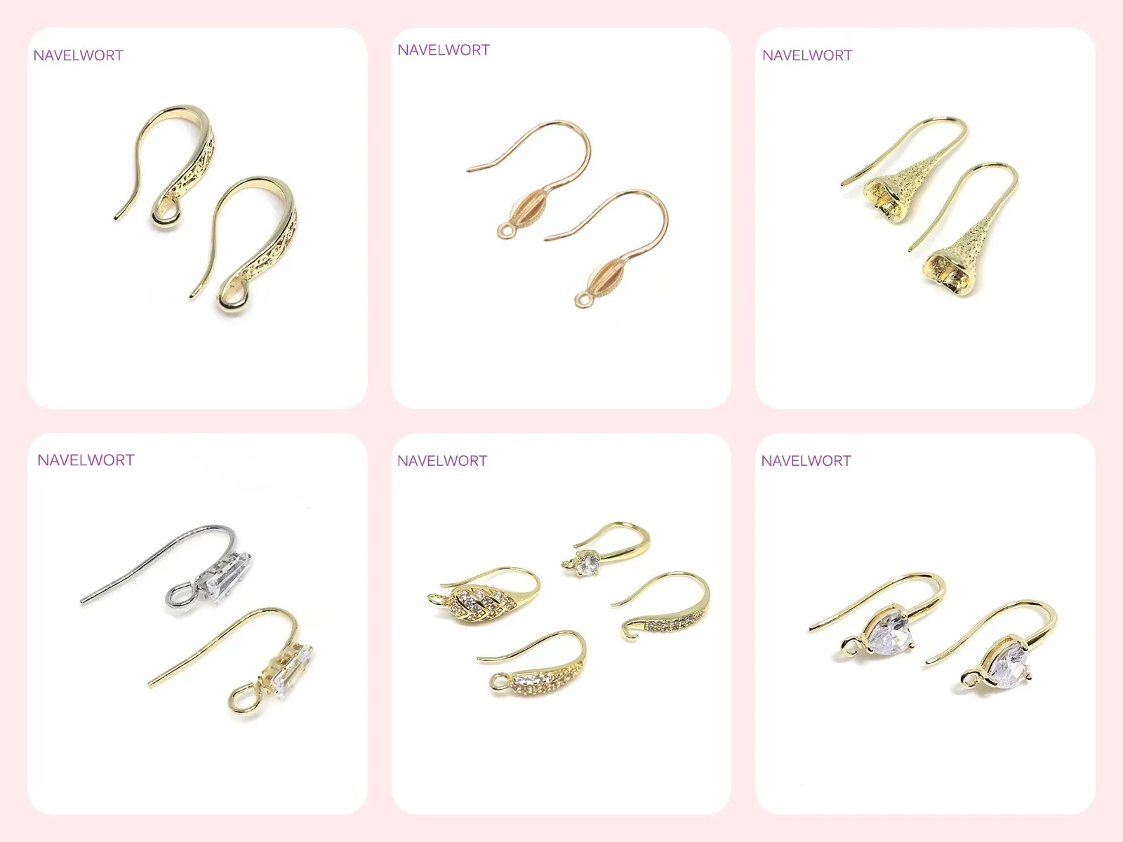 14K Gold Plated Brass Metal Earring Hooks with Eyepin Bead Caps, French Earwire DIY Pearl Earrings Findings Components