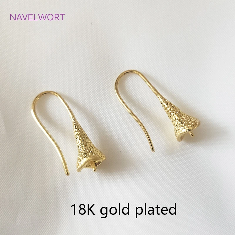 14K Gold Plated Brass Metal Earring Hooks with Eyepin Bead Caps, French Earwire DIY Pearl Earrings Findings Components