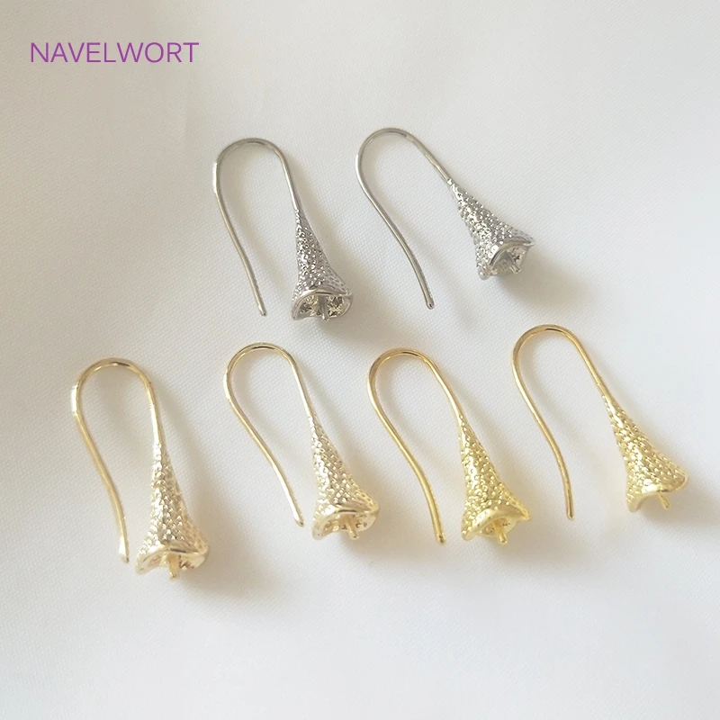 14K Gold Plated Brass Metal Earring Hooks with Eyepin Bead Caps, French Earwire DIY Pearl Earrings Findings Components