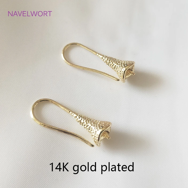 14K Gold Plated Brass Metal Earring Hooks with Eyepin Bead Caps, French Earwire DIY Pearl Earrings Findings Components