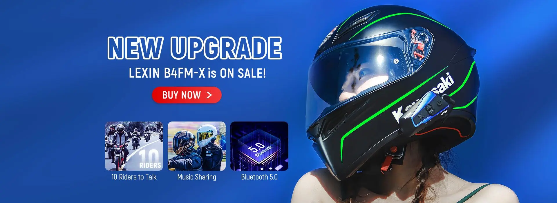 Lexin G2P Motorcycle Intercom Helmet Bluetooth Headsets,Handsfree Communicator Up to 6 Riders Interphone with FM Radio
