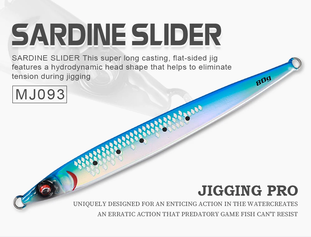 JIGGING PRO Sardine Slider Metal Jig 40g 60g 80g 100g UV Long Cast Saltwater Slow Pitch Jigging Lure Tuna Esca Senuelo