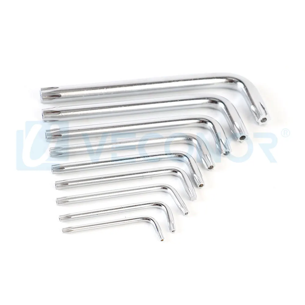 9Pcs Set Durable Metric Short Arm Torx Chrome Vanadium Key Star Wrench Hand Tool Screwdriver T10 T15 T20 T25 T27 T30 T40 T45 T50
