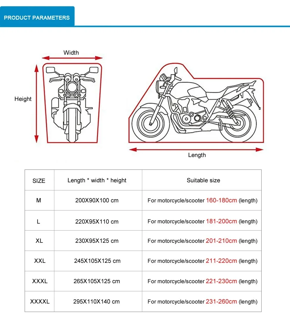 Universal 2 Colors M -4XL Motorcycle Covers UV Protector Cover Motor Scooter Bike Dustproof Cover Indoor Outdoor Elastic Fabric
